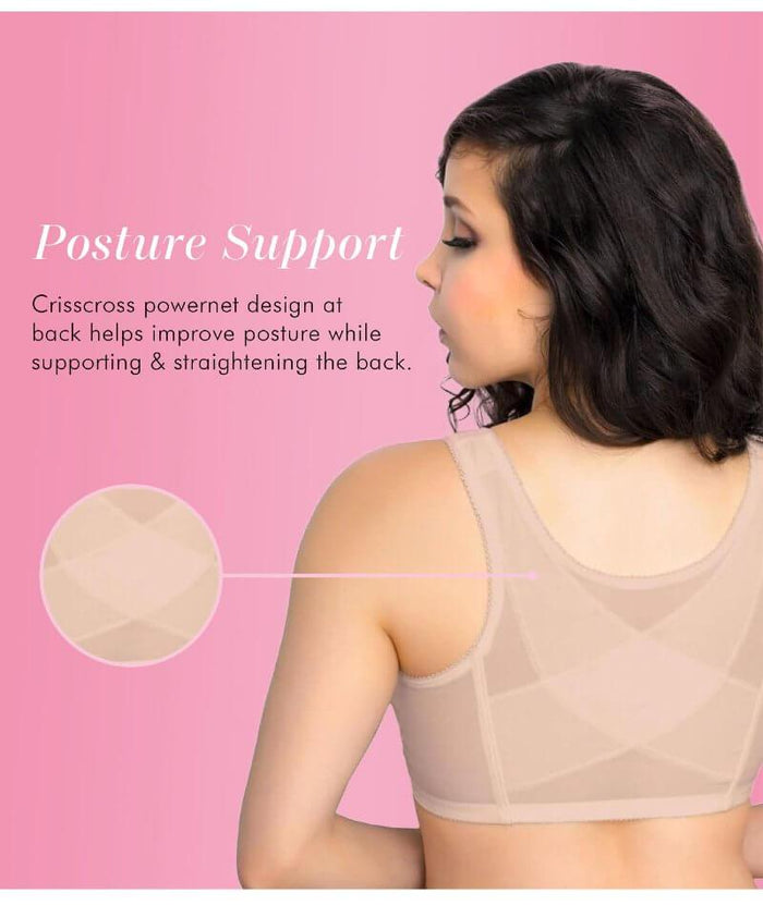 Exquisite Form Fully Front Close Posture Bra With Lace - Beige Bras