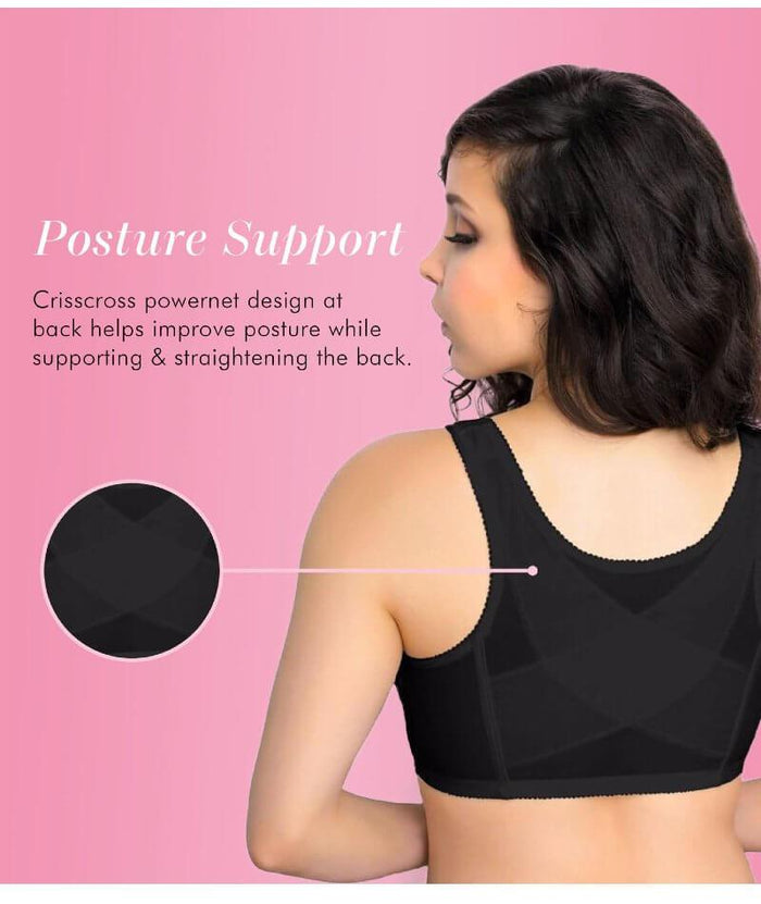 Exquisite Form Fully Front Close Posture Bra With Lace - Black Bras