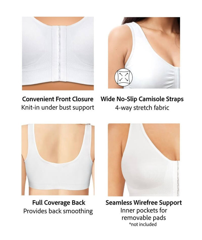 Exquisite Form Fully Seamless Wire-Free Full Coverage Bra with Front Closure - White Bras