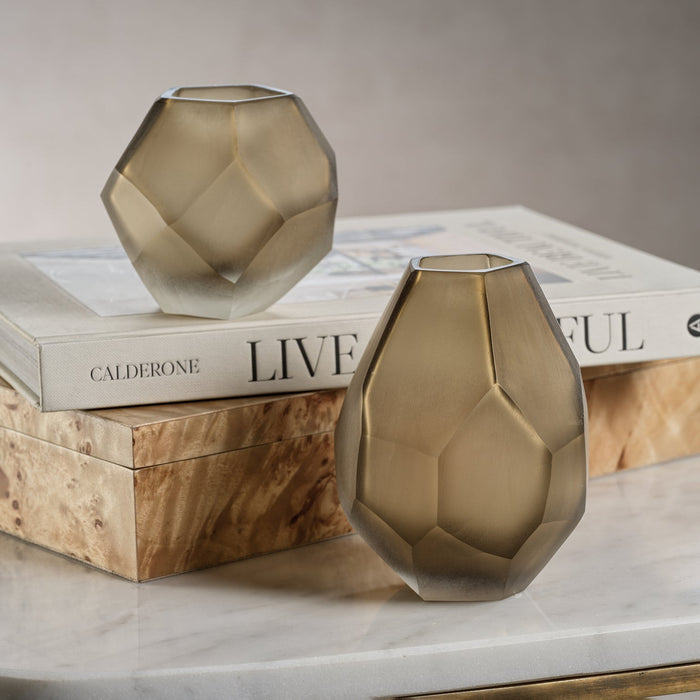 Faceted Frosted Taupe Vase - Vases by Carlyle Avenue