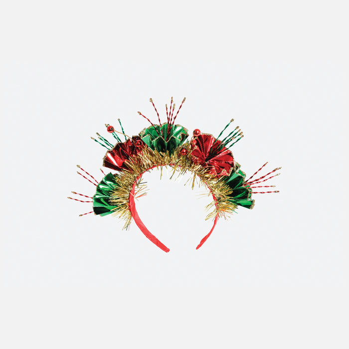 Floral Foil Paper Headband - Red, Green and Gold