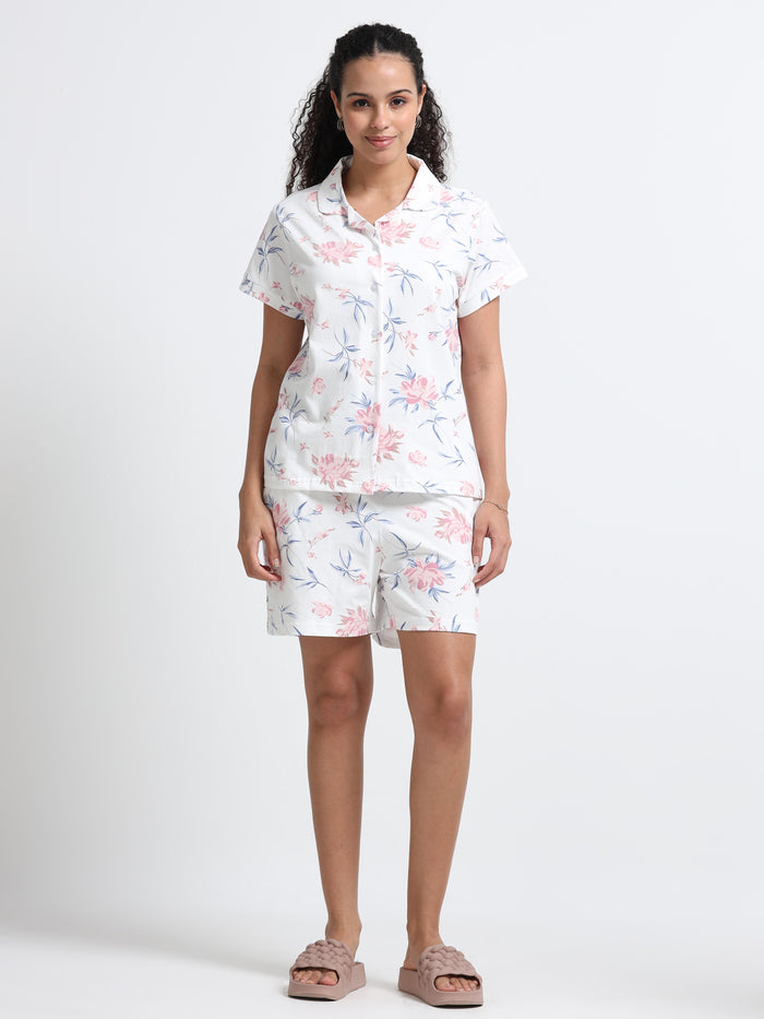 Floral White Shorts Set
