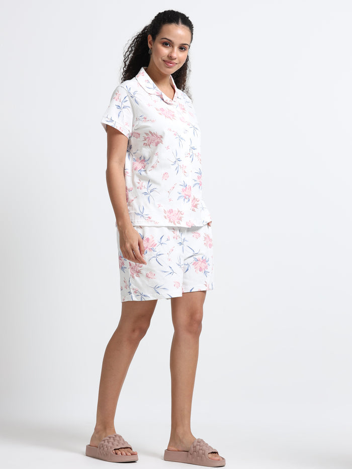 Floral White Shorts Set