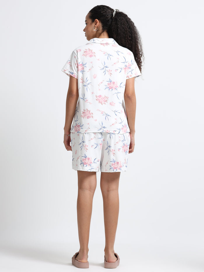 Floral White Shorts Set