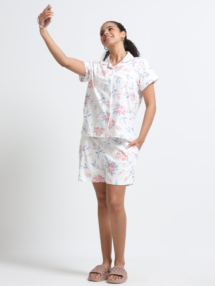 Floral White Shorts Set