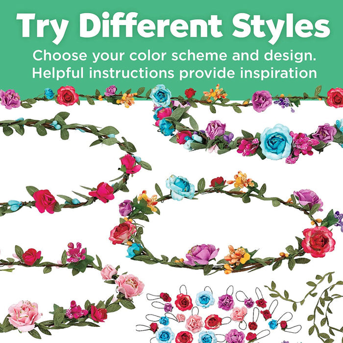 A collection of different flower crowns displayed on a white background