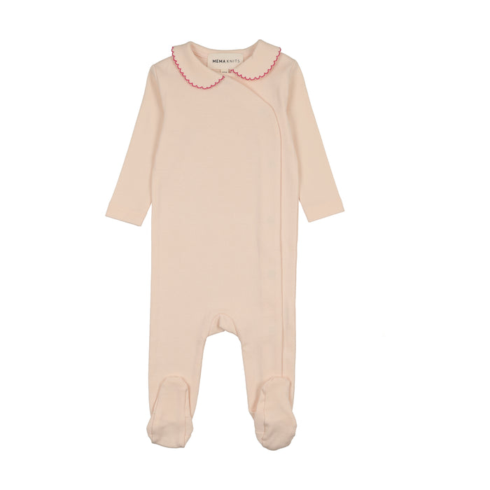 footie side wrap collared - nude pink/corl picot
