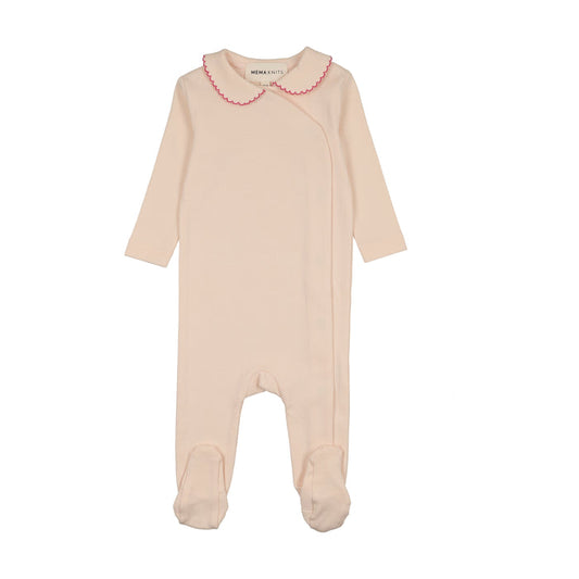 footie side wrap collared - nude pink/corl picot