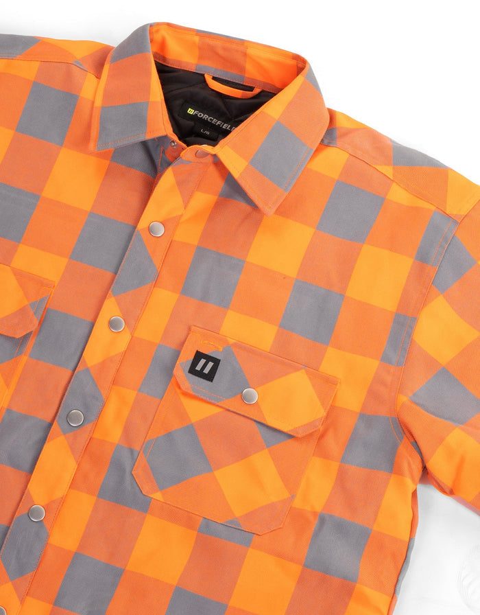 Forcefield Hi Vis Orange/Sliver Buffalo Plaid Quilted Flannel Shirt Jacket