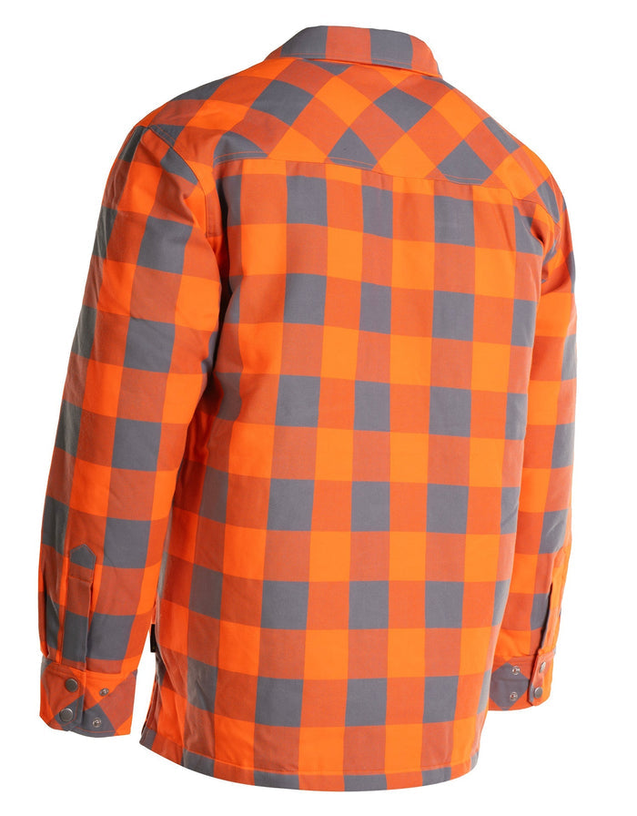 Forcefield Hi Vis Orange/Sliver Buffalo Plaid Quilted Flannel Shirt Jacket