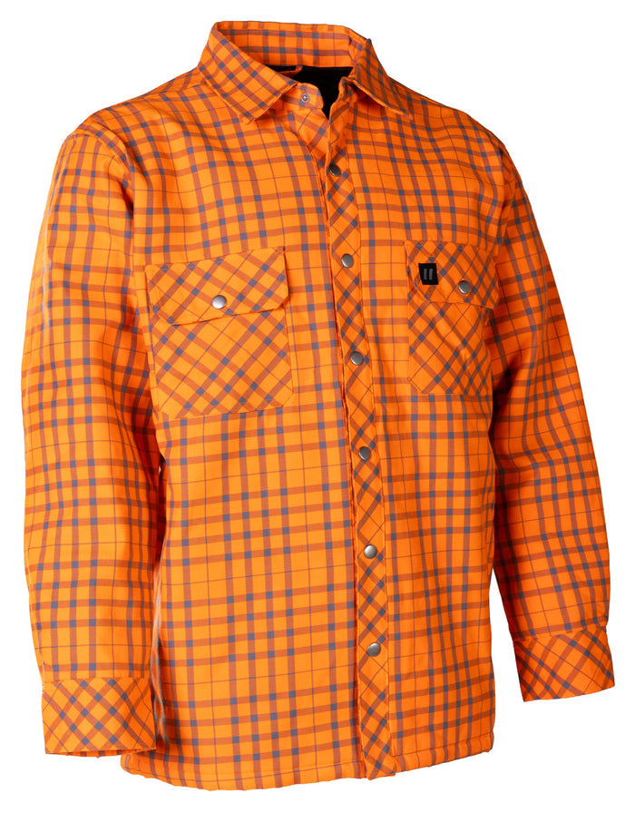 Forcefield Hi Vis Orange/Sliver Micro Plaid Quilted Flannel Shirt Jacket