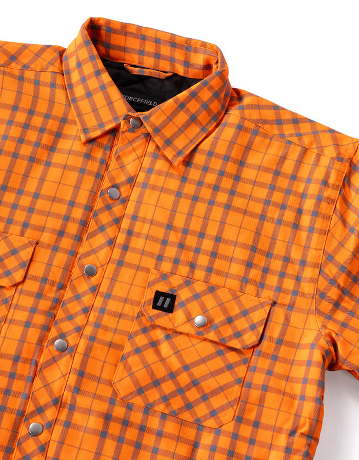 Forcefield Hi Vis Orange/Sliver Micro Plaid Quilted Flannel Shirt Jacket