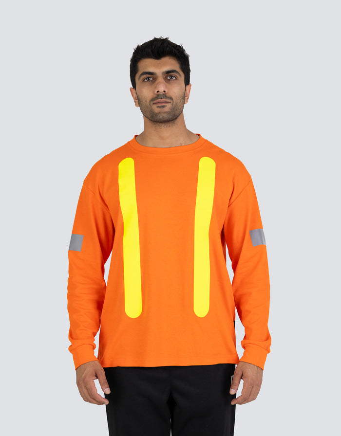 Forcefield Retro Safety Cotton Long Sleeve Tee With Reflective Arm Striping