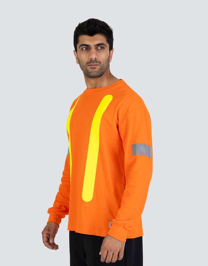 Forcefield Retro Safety Cotton Long Sleeve Tee With Reflective Arm Striping