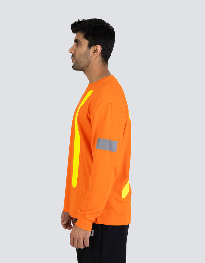 Forcefield Retro Safety Cotton Long Sleeve Tee With Reflective Arm Striping