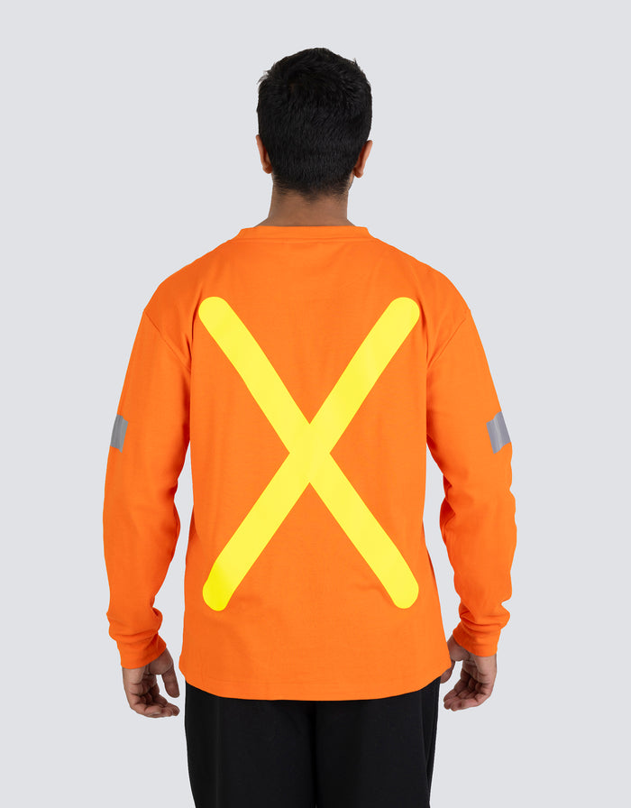 Forcefield Retro Safety Cotton Long Sleeve Tee With Reflective Arm Striping