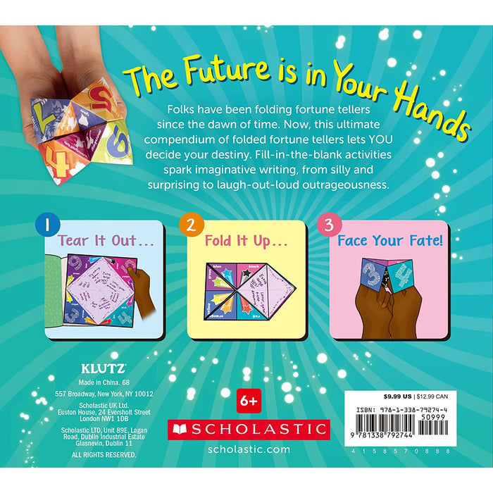 Reverse side of the Fortune Tellers book with text 'the future is in your hands'