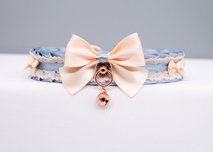 French Blue and Cream Rose Gold Luxury Pet Play Collar