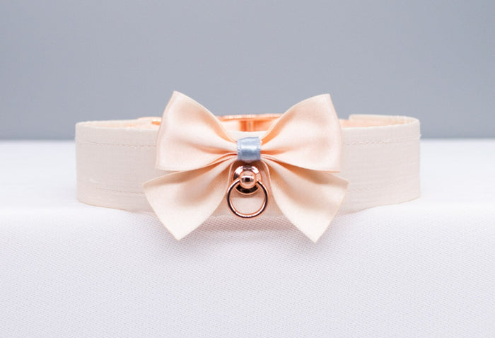 French Raw Silk Bow ~ Rose Gold Luxury Pet Play Collar