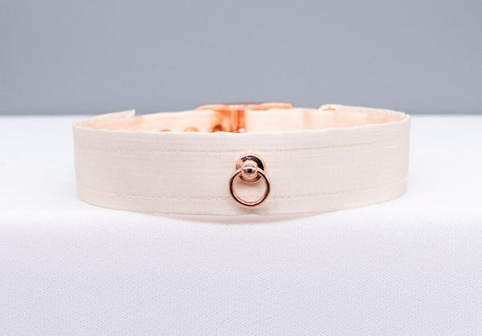 French Raw Silk O-ring ~ Rose Gold Luxury Pet Play Collar