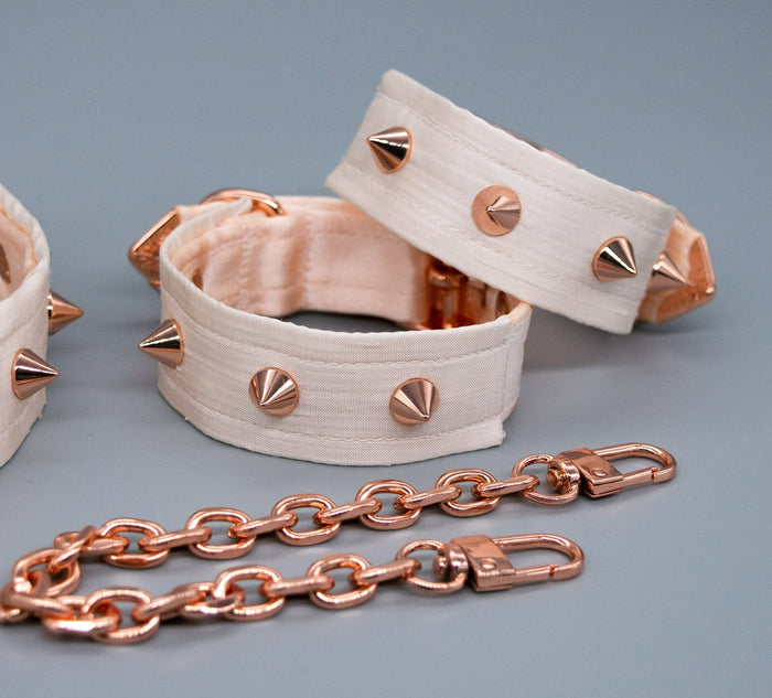 French Raw Silk Spiked ~ Rose Gold Cuffs