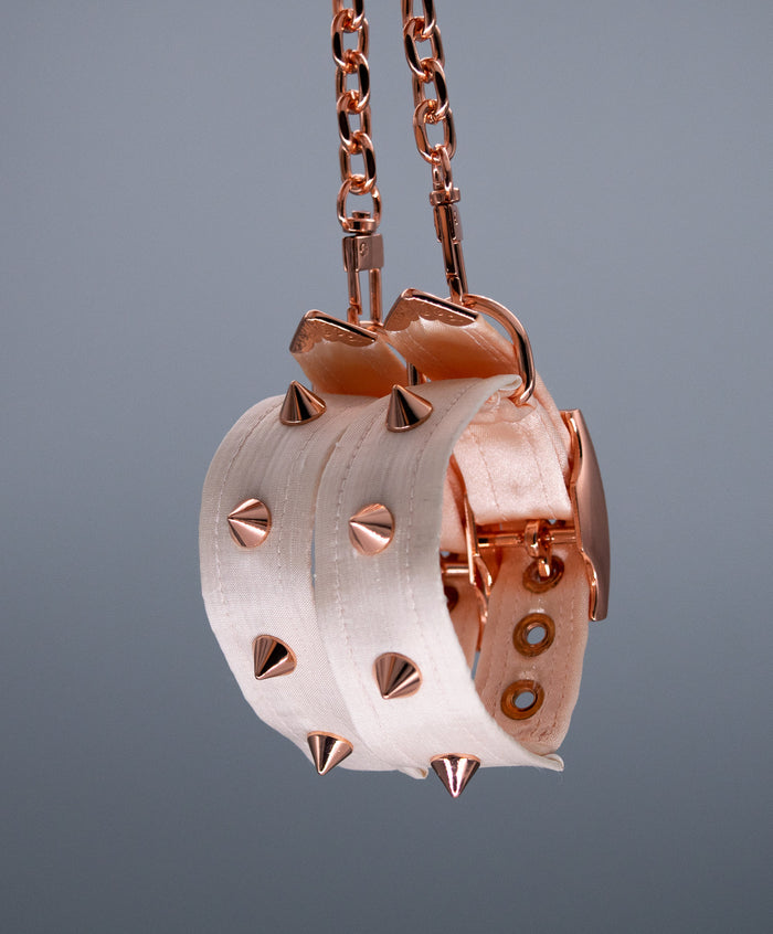 French Raw Silk Spiked ~ Rose Gold Cuffs
