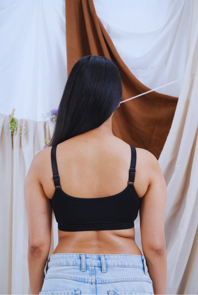 Front Open Non Padded Wire-Free Comfort Diva Bra (Black)