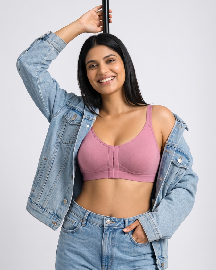 Front Open Non Padded Wire-Free Comfort Diva Bra (Black)