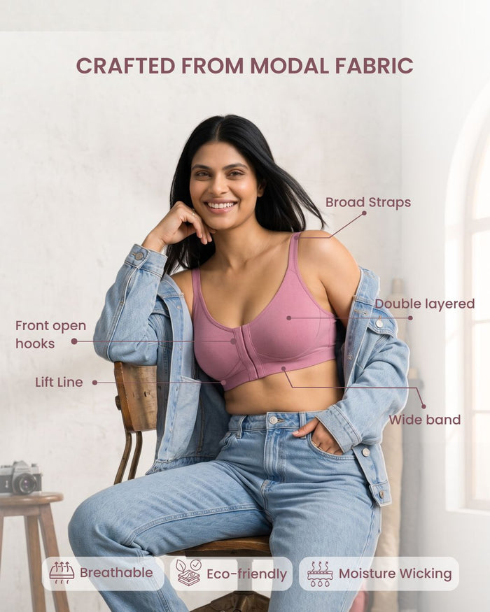 Front Open Non Padded Wire-Free Comfort Diva Bra (Blush)