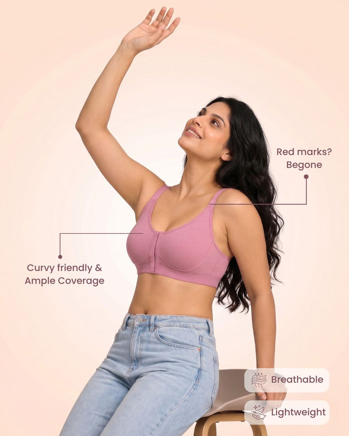 Front Open Non Padded Wire-Free Comfort Diva Bra (Blush)