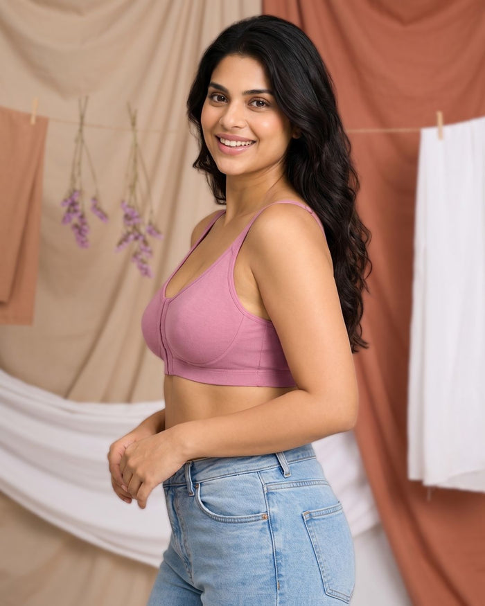Front Open Non Padded Wire-Free Comfort Diva Bra (Blush)