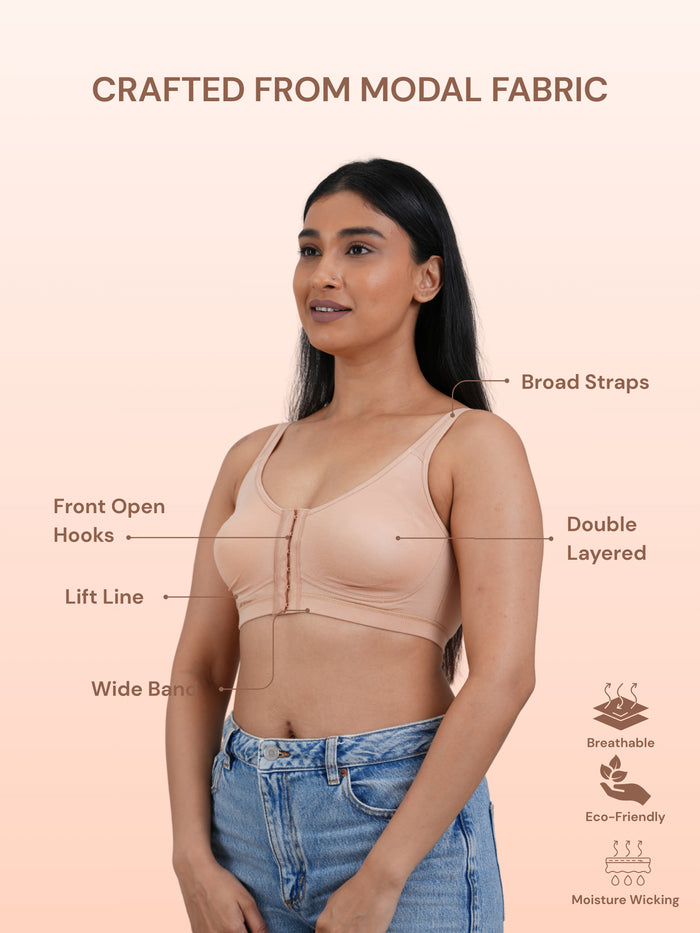 Front Open Non Padded Wire-Free Comfort Diva Bra (Caramel)