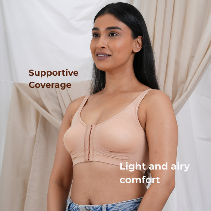 Front Open Non Padded Wire-Free Comfort Diva Bra (Caramel)