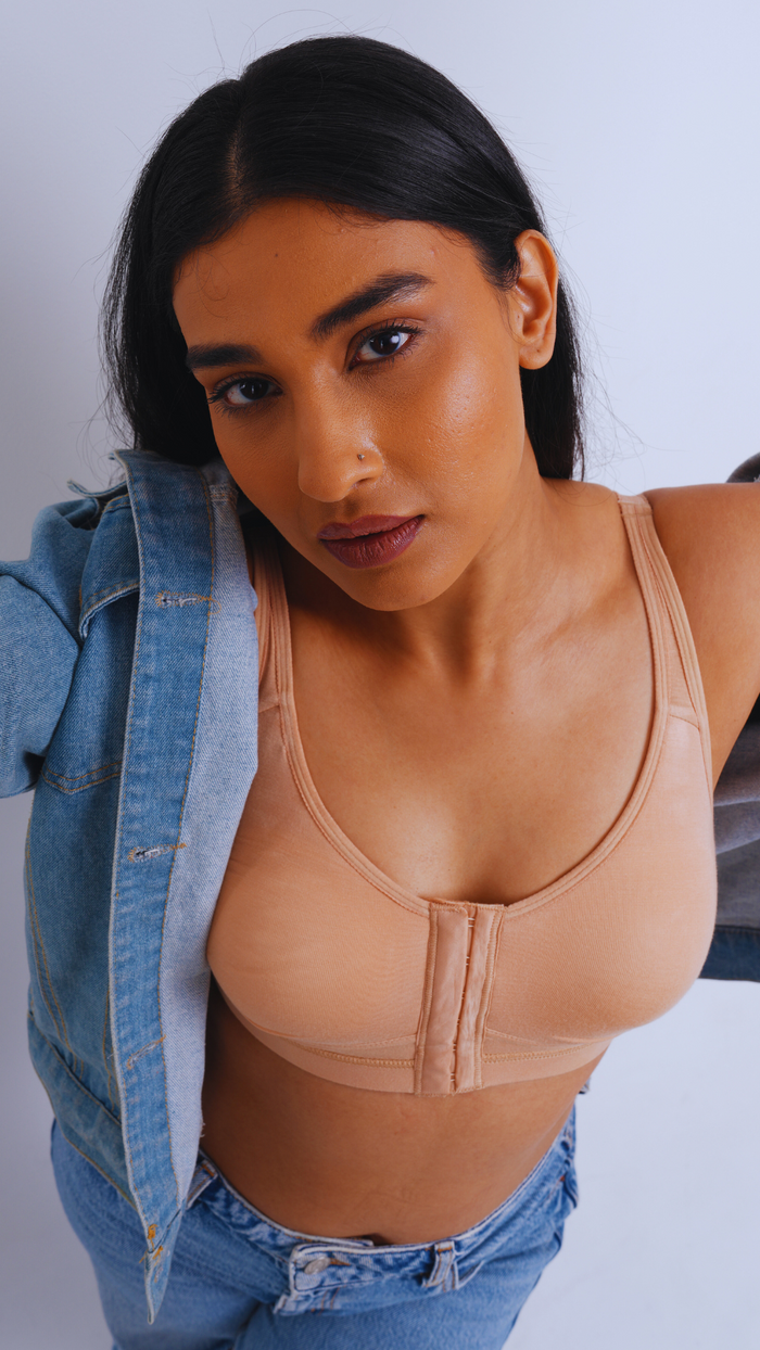 Front Open Non Padded Wire-Free Comfort Diva Bra (Caramel)