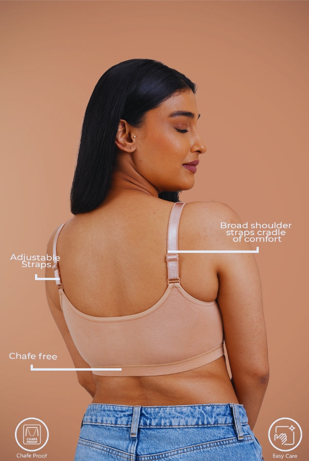 Front Open Non Padded Wire-Free Comfort Diva Bra (Caramel)