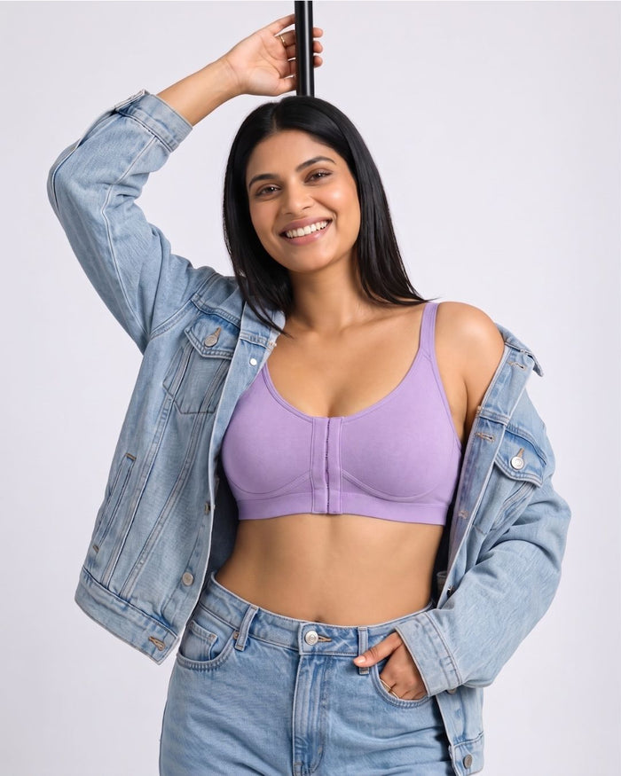 Front Open Non Padded Wire-Free Comfort Diva Bra (Orchid)