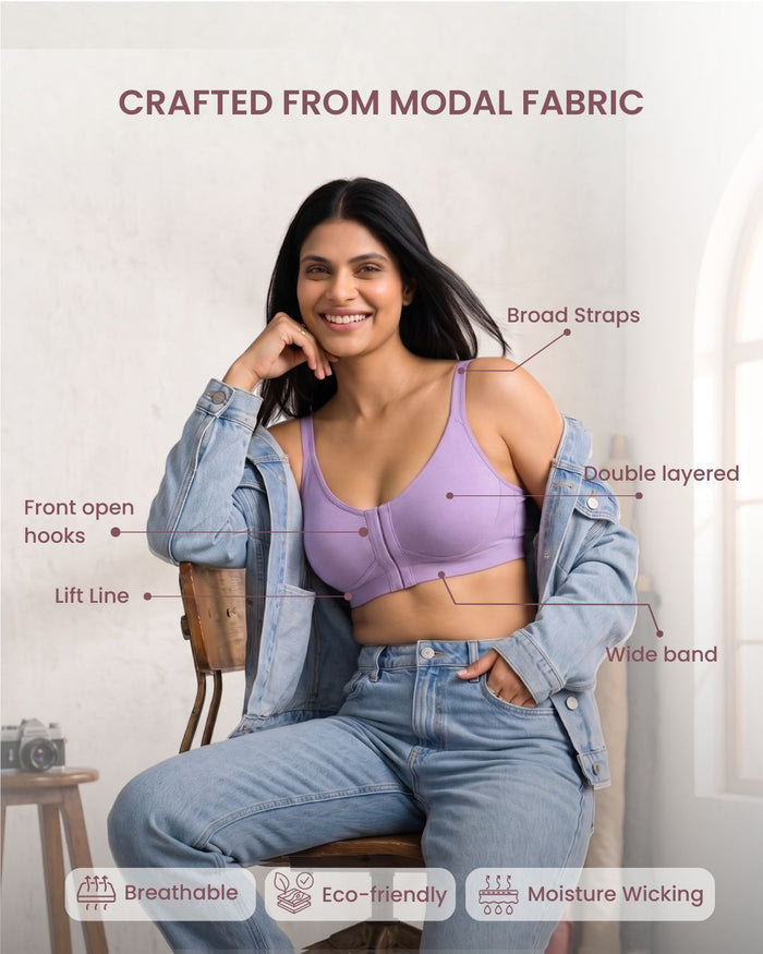 Front Open Non Padded Wire-Free Comfort Diva Bra (Orchid)