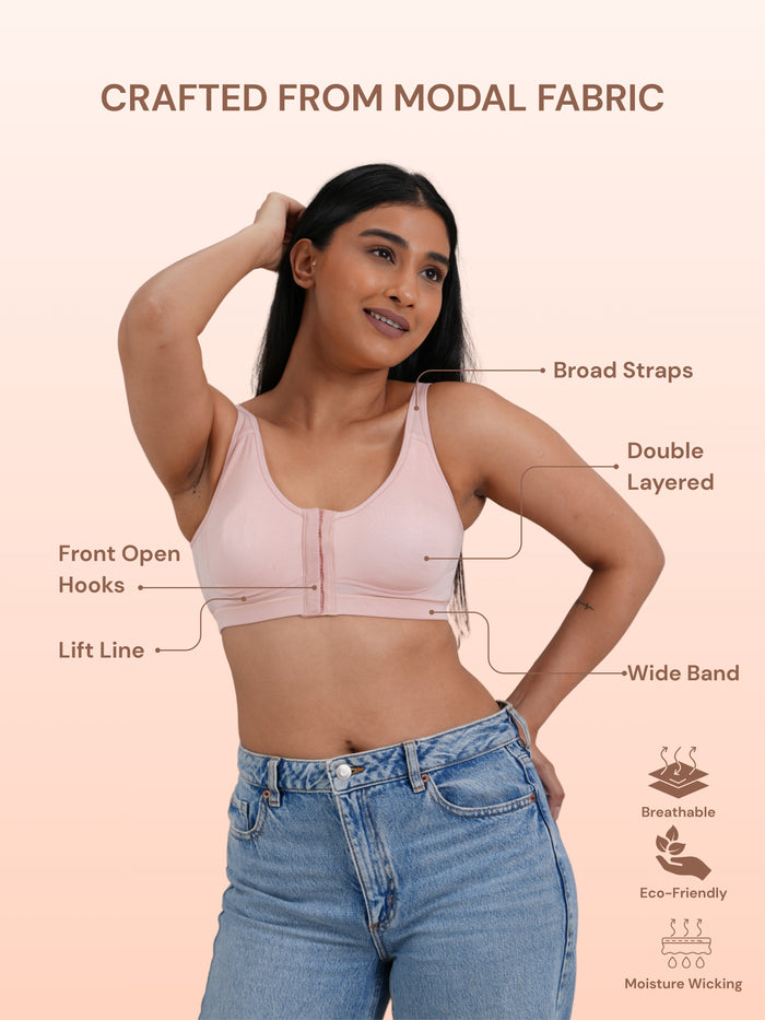 Front Open Non Padded Wire-Free Comfort Diva Bra (Pink)