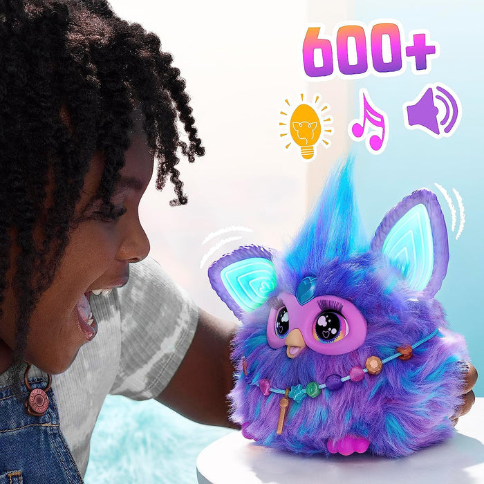 Child interacting with colorful Furby Toys