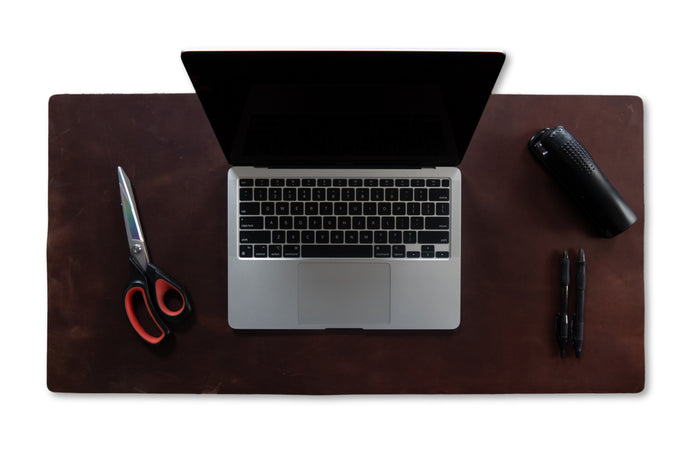 Full-Grain Leather Desk Pad, 31.5 × 15.75 in shown in a full product view
