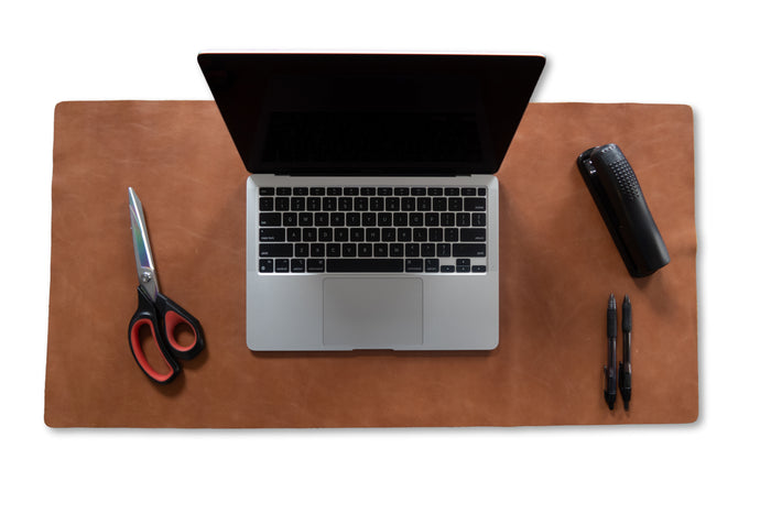 Full-Grain Leather Desk Pad, 31.5 × 15.75 in close view showing grain and texture
