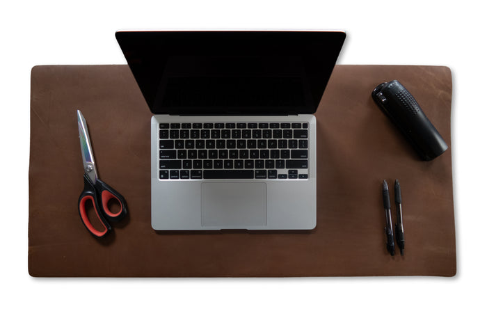 Full-Grain Leather Desk Pad, 31.5 × 15.75 in surface detail showing texture and finish