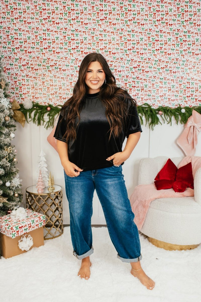 Glam Hour Velvet Top In Black - Reg & Curvy - Macoma Boutique100 Short Sleeve
