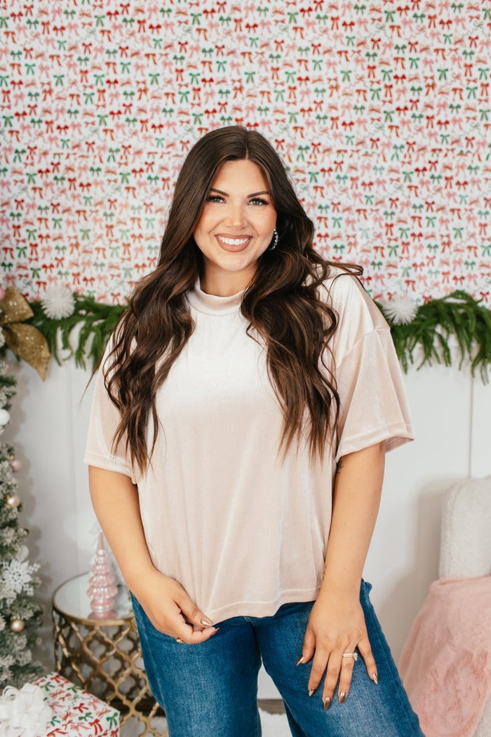 Glam Hour Velvet Top In Nude - Reg & Curvy - Macoma Boutique100 Short Sleeve