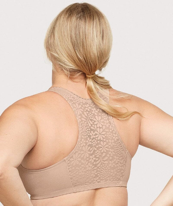 Glamorise Front-Closure Cotton T-Back Wire-Free Comfort Bra - Cafe Bras