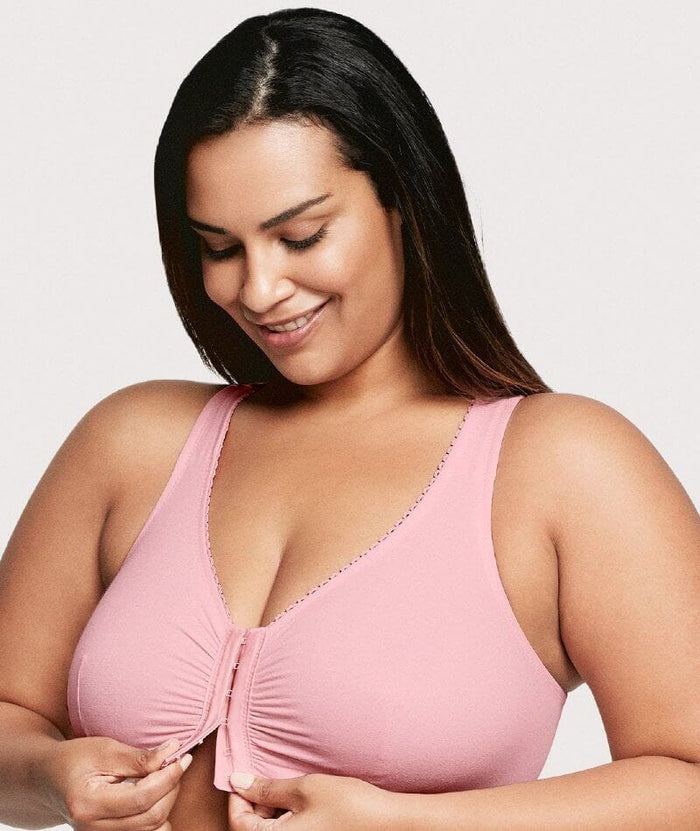 Glamorise Front-Closure Cotton T-Back Wire-Free Comfort Bra - Pink Blush Bras