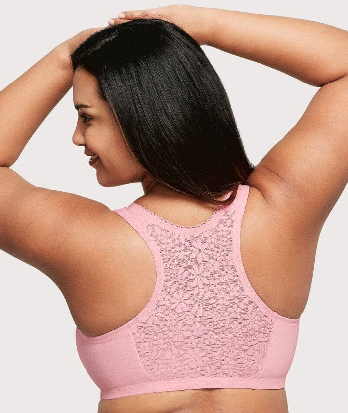 Glamorise Front-Closure Cotton T-Back Wire-Free Comfort Bra - Pink Blush Bras