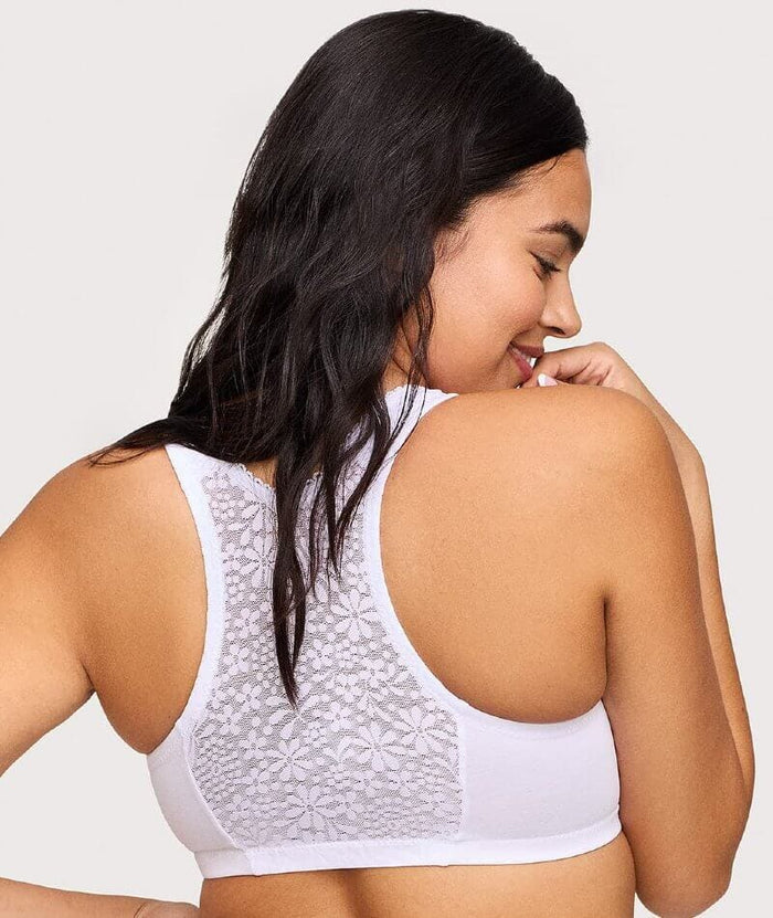 Glamorise Front-Closure Cotton T-Back Wire-Free Comfort Bra - White Bras
