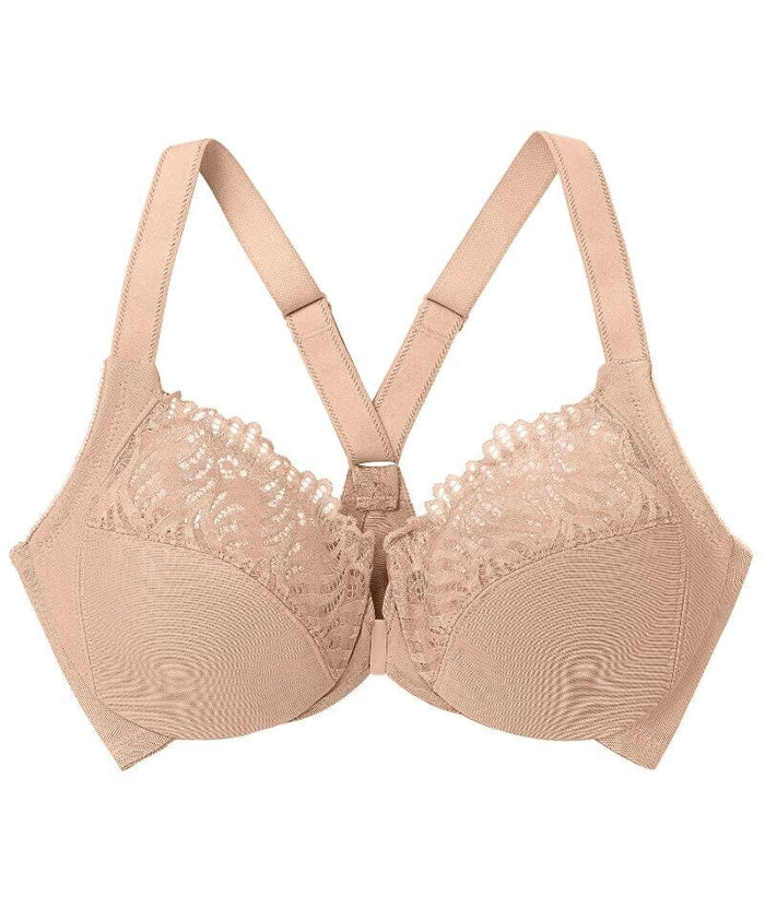 Glamorise Front-Closure T-Back WonderWire Bra - Cafe Bras