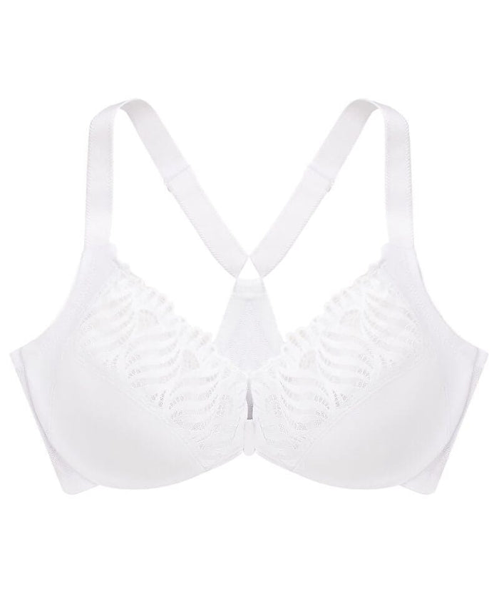 Glamorise Front-Closure T-Back WonderWire Bra - White Bras